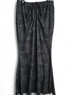 Medium Whimsigoth Dark Floral Ruched Maxi Skirt Grunge Fairycore ROMWE